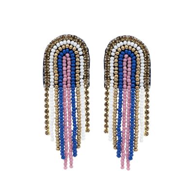 Aretes cortos drapeados con cuentas rosas y azules