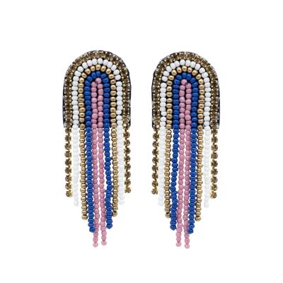 Short Pink & Blue Beaded Drape Earrings
