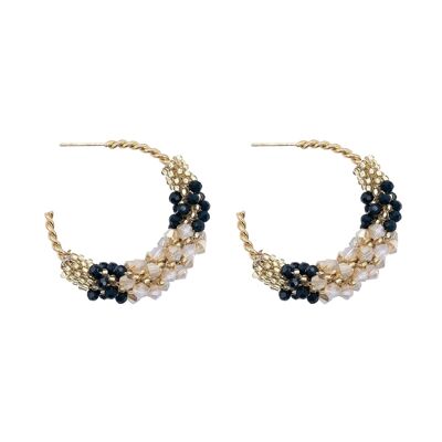 Sapphire & Pink Crystal Cluster Hoop Earrings