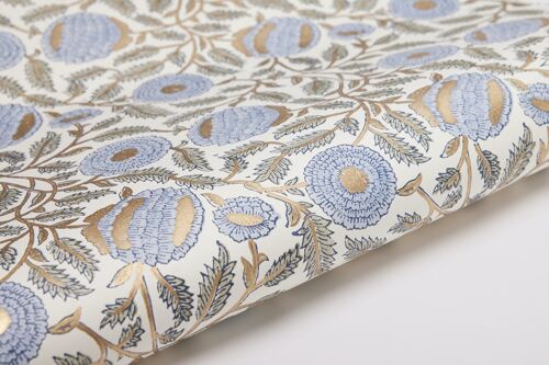 Hand Block Printed Gift Wrap Sheet - BP Marigold Glitz Blue Stone