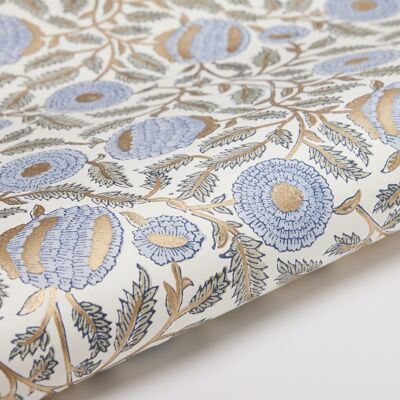Hand Block Printed Gift Wrap Sheet - BP Marigold Glitz Blue Stone