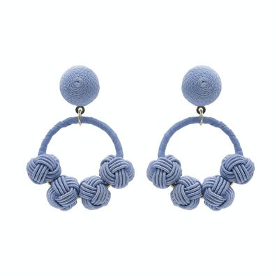 Aretes de aro con nudo tejido azul lila francés