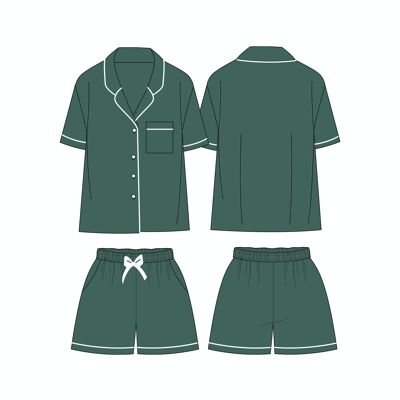Bamboo Shirt Short Set in Green