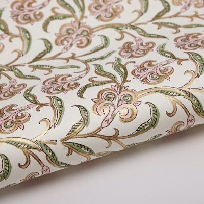 Hand Block Printed Gift Wrap Sheet - BP Iris Glitz Blush