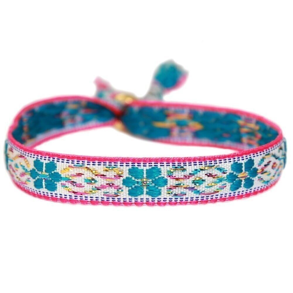 Bracciale tessuto fiore bianco blu