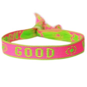 Bracelet tissé good vibes fluo 1