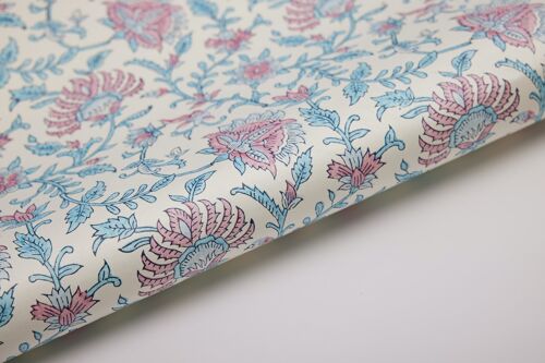 Hand Block Printed Gift Wrap Sheet - BP Flora Sky