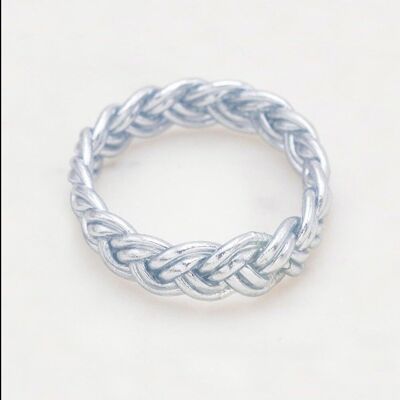 Double braided Buddhist bangle size S - Silver