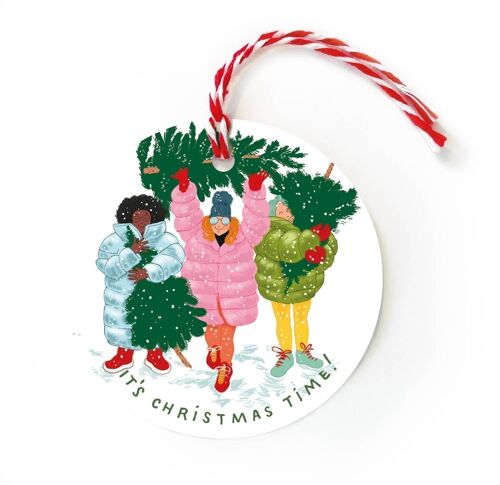 Girls and Christmas trees tags