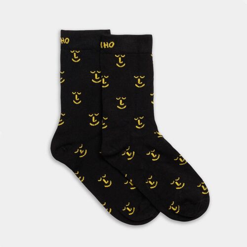 UNISEX Black Premium Bamboo Socks with Smiley Face Patterns
