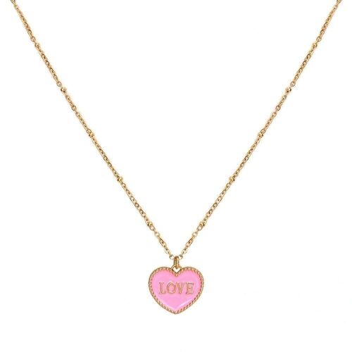 Gouden ketting pink heart love