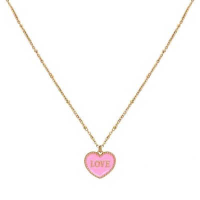 Collier or coeur rose love