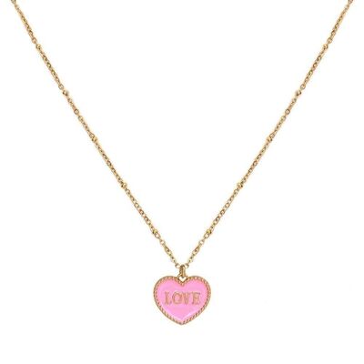 Gold necklace pink heart love