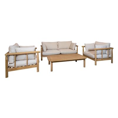 SALON DE JARDIN EN BOIS EUCALYPTUS AVEC UNE TABLE BASSE