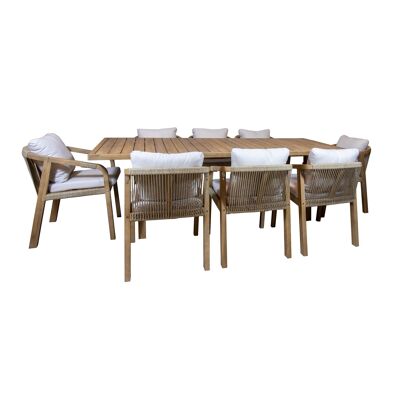 ENSEMBLE DE JARDIN AVEC TABLE RECTANGULAIRE 230X100CM AVEC 8 FAUTEUILS ACACIA SAONA
