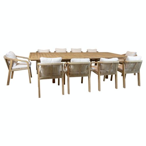 ENSEMBLE DE JARDIN AVEC TABLE RECTANGULAIRE EXTENSIBLE 2-3M AVEC 10 FAUTEUILS ACACIA SAONA