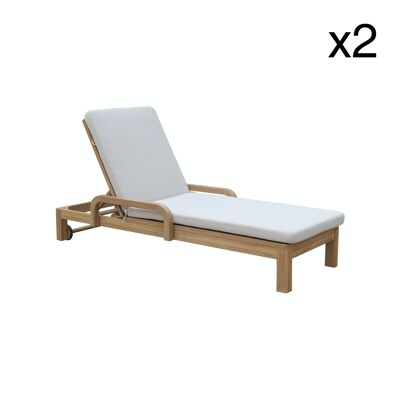 SET OF 2 LOUNGE CHAIRS WITH WHEELS IN SOLID ACACIA WOOD AND SAONA BEIGE CUSHION