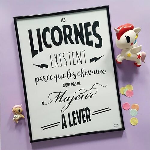 Affiche Les licornes existent parce que les chevaux n'ont pas de majeur à lever A3 second degré papier Valentines day , Easter (Pacques), gifts, décor , springadeau de noël,décor de noël , Holiday                             recyclé