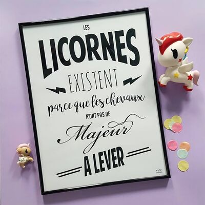 Póster Los unicornios existen porque los caballos no tienen un dedo medio para levantar papel A3 de segundo grado Día de San Valentín, Pascua, regalos, decoración, Navidad primavera, decoración navideña, vacaciones recicladas