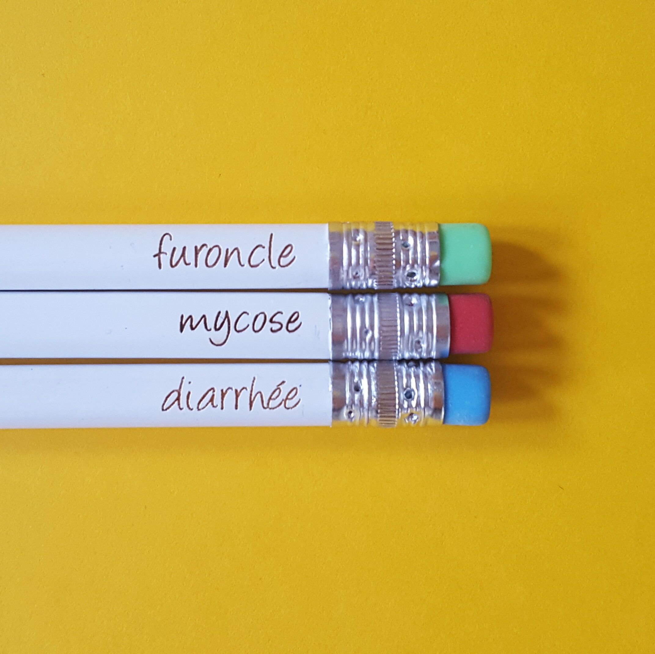 Juego de 3 lápices de colores sobre enfermedades, pequeño regalo de San Valentín, - segundo grado - regalo - accesorio - oficina - insulto - humor