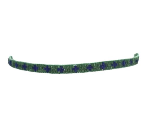 Green & Blue Cross Narrow Beaded Bracelet