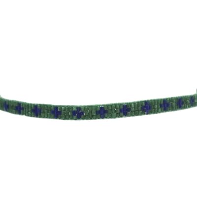 Green & Blue Cross Narrow Beaded Bracelet