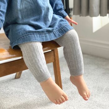 Jambières / Collants sans pied en tricot torsadé pour bébé et tout-petit - Gris chiné 2