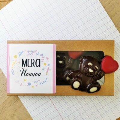 Orsacchiotto "Merci Nounou" con cioccolato fondente x3