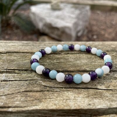 Special menopause bracelet in Moonstone, Amethyst and Chalcedony, Made in France