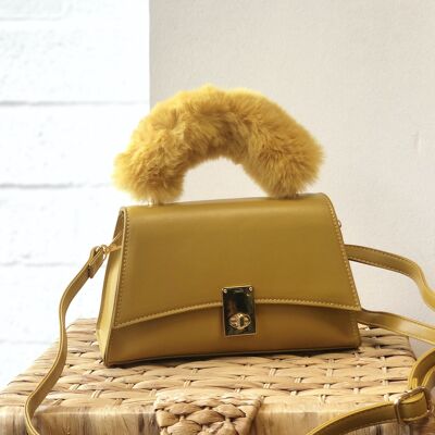 elegante borsa a mano a tracolla da donna con tracolla lunga regolabile e manico in pelliccia sintetica - 1015 giallo