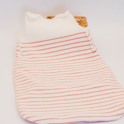 Garter stitch knit sleeping bag - Ecru with petunia stripes