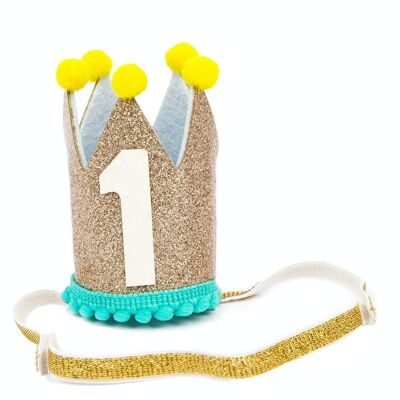 Sombrero de fiesta con corona dorada de 1er cumpleaños