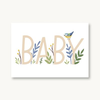 Postkarte zur Geburt Baby Blaumeise