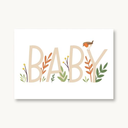 Postkarte zur Geburt Baby Rotkehlchen