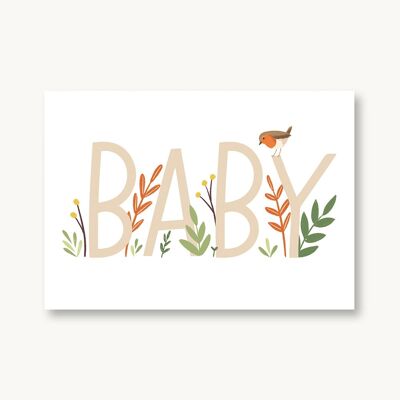 Postkarte zur Geburt Baby Rotkehlchen