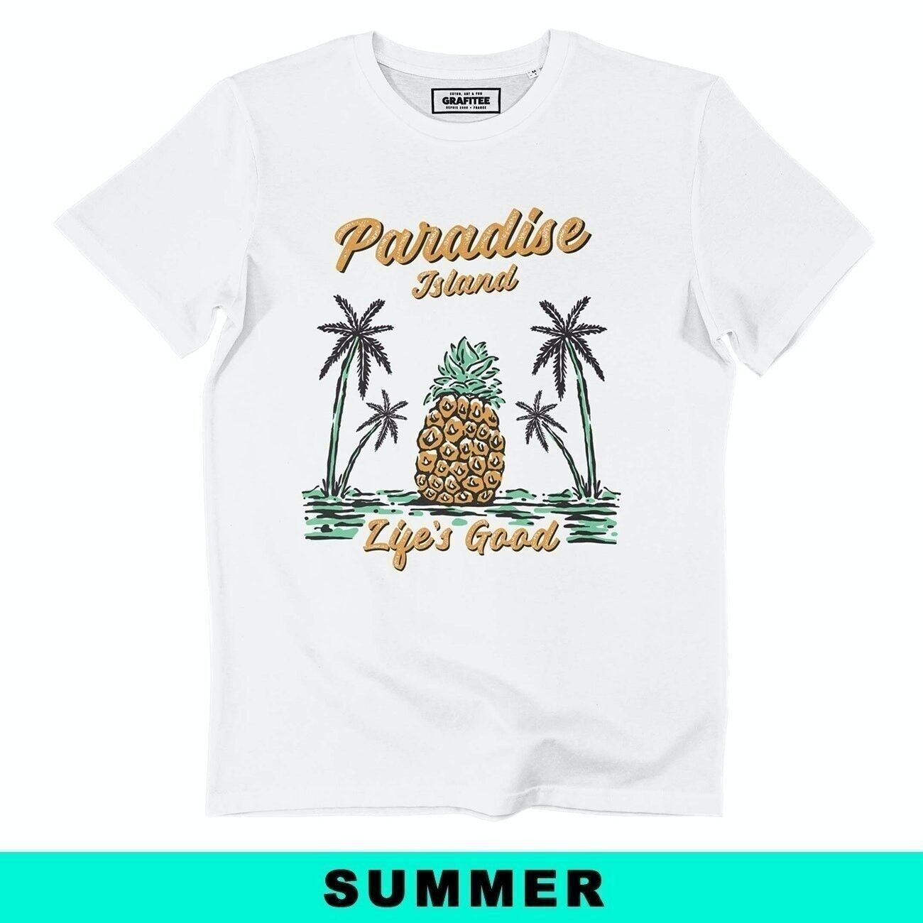 Camiseta Paradise Island - Camiseta estilo verano 100% algodón orgánico