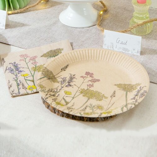 Eco-Friendly Recycled Paper Floral Plates - 12 Pack
