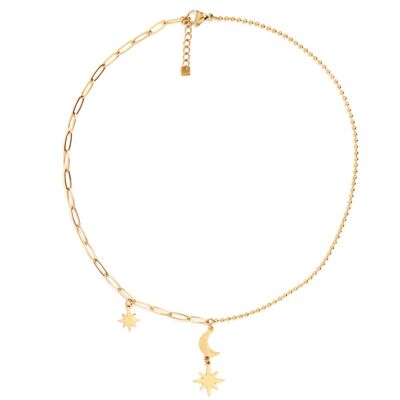 14KT GOLD PLATED STARS AND MOON PENDANT NECKLACE