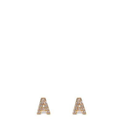 CRYSTAL STUD EARRINGS LETTER A GOLD