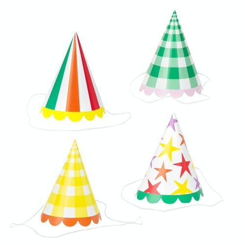 Multi-Coloured Birthday Party Hats - 8 Pack