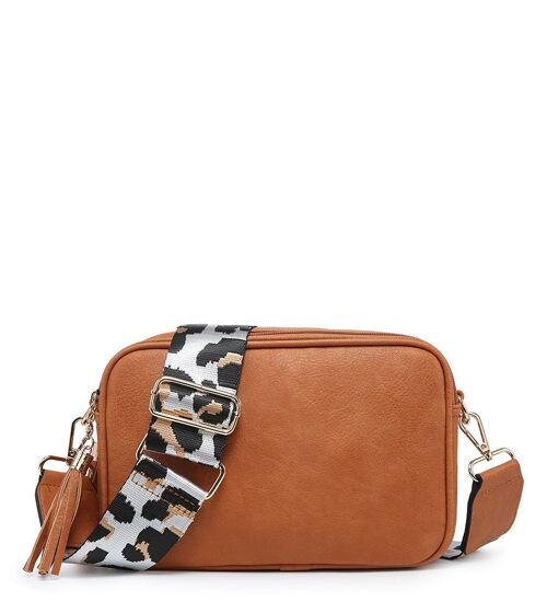 Leopard Print Strap, 2 Compartments bag, Ladies Cross Body Bag ,Shoulder bag , Adjustable Wide Strap, ZQ-070-2 Brown