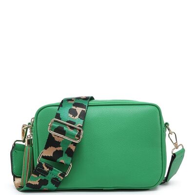 Cinturino con stampa leopardata, borsa a 2 scomparti, borsa a tracolla da donna, borsa a tracolla, cinturino largo regolabile, ZQ-070-2 verde
