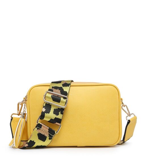 Leopard Print Strap, 2 Compartments bag, Ladies Cross Body Bag ,Shoulder bag , Adjustable Wide Strap, ZQ-070-2 Yellow