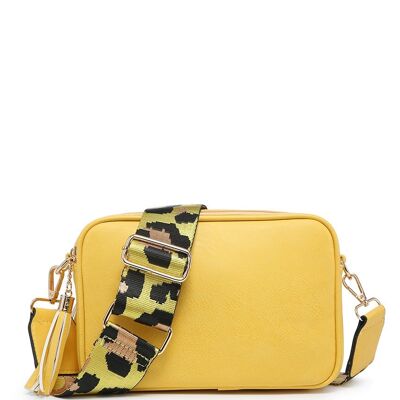 Leopard Print Strap, 2 Compartments bag, Ladies Cross Body Bag ,Shoulder bag , Adjustable Wide Strap, ZQ-070-2 Yellow