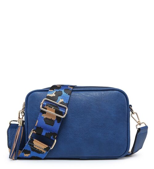 Leopard print Strap, 2 Compartments bag, Ladies Cross Body Bag ,Shoulder bag , Adjustable Wide Strap, ZQ-070-2 Navy Blue