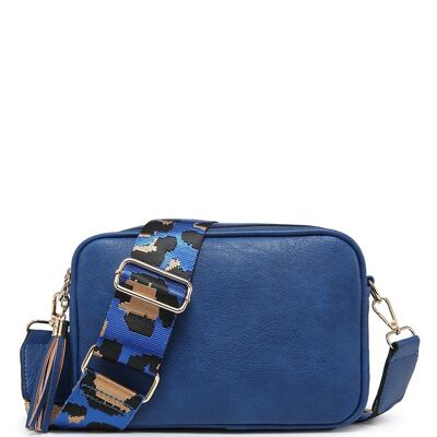 Correa con estampado de leopardo, bolso de 2 compartimentos, bolso cruzado para mujer, bolso de hombro, correa ancha ajustable, ZQ-070-2 azul marino