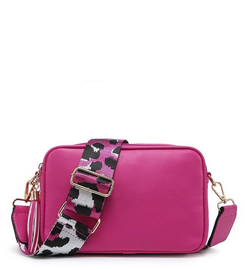 Leopard  Print Strap, 2 Compartments bag, Ladies Cross Body Bag ,Shoulder bag , Adjustable Wide Strap, ZQ-070-2 Fuchsia