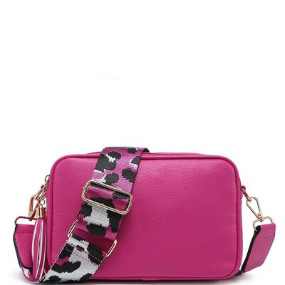 Riemen mit Leopardenmuster, Tasche mit 2 Fächern, Damen-Umhängetasche, Umhängetasche, verstellbarer breiter Riemen, ZQ-070-2 Fuchsia