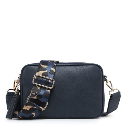 Leopard  Print Strap, 2 Compartments bag, Ladies Cross Body Bag ,Shoulder bag , Adjustable Wide Strap, ZQ-070-2 Dark Blue