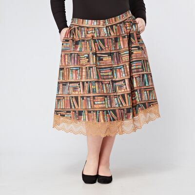 'Clover' Button Through Bookshelf Print Plus Size Swing Rock | Größen 16 18 20 22 24 26